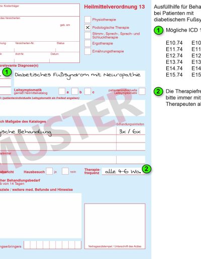 Ausfüllhilfe für Behandlungen bei Patienten mit neuropathischen SchädigungenBehandlungen bei Patienten mit diabetischem Fußsyndrom